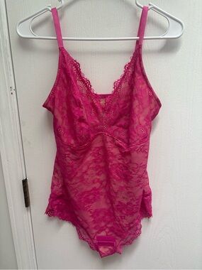 Lace Sheer Chemise Slip in Hot Pink
